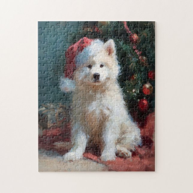 Samoyed Puppy Christmas Painting Jigsaw Puzzle (Vertical)