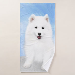 Samoyed Puppy Painting - Cute Original Dog Art Bath Towel Set