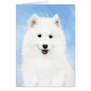 Samoyed Puppy Painting - Cute Original Dog Art Cards