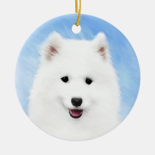 Samoyed Puppy Painting - Cute Original Dog Art Ceramic Ornament (Front)