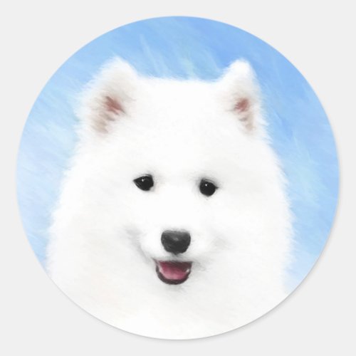 Samoyed Puppy Painting _ Cute Original Dog Art Classic Round Sticker