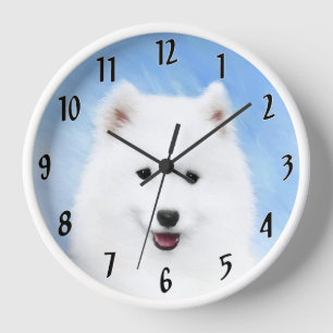 Samoyed Puppy Painting - Cute Original Dog Art Clock