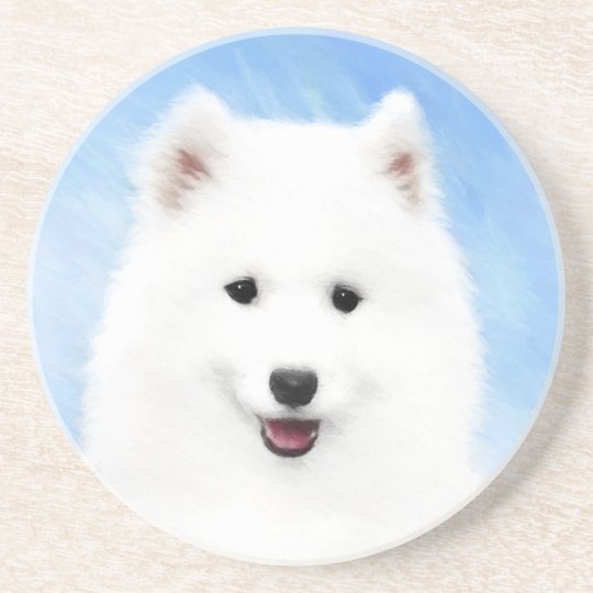 Samoyed Puppy Painting Cute Original Dog Art Coaster