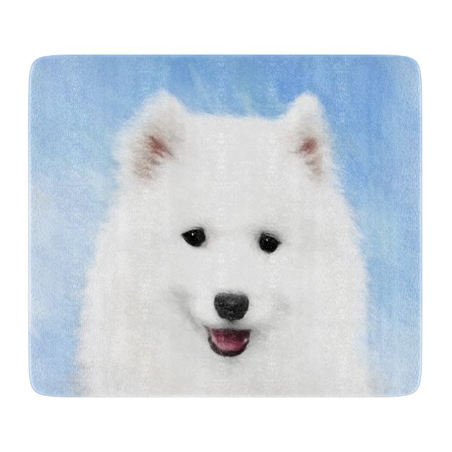 Samoyed Puppy Painting - Cute Original Dog Art Cutting Board (Front)