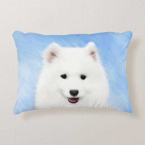 Samoyed Puppy Painting _ Cute Original Dog Art Decorative Pillow