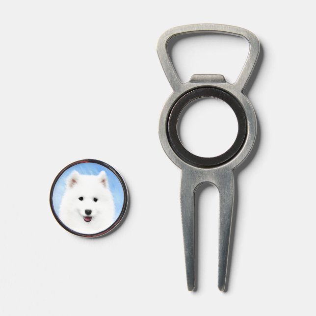 Samoyed Puppy Painting - Cute Original Dog Art Divot Tool (Front (Open))