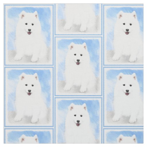 Samoyed Puppy Painting - Cute Original Dog Art Fabric