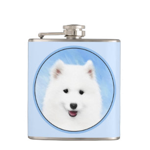 Samoyed Puppy Painting - Cute Original Dog Art Flask