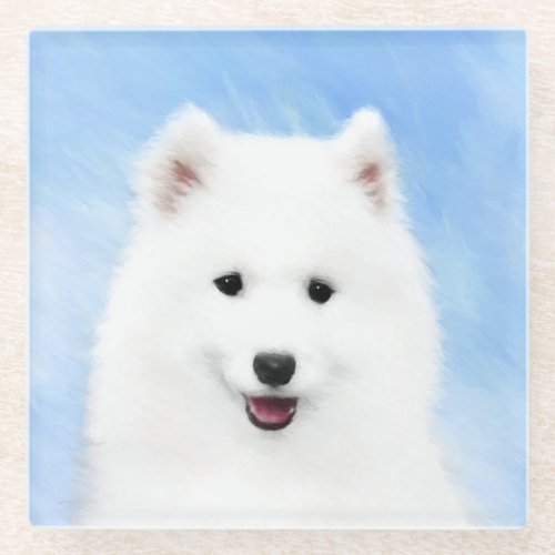 Samoyed Puppy Painting _ Cute Original Dog Art Glass Coaster