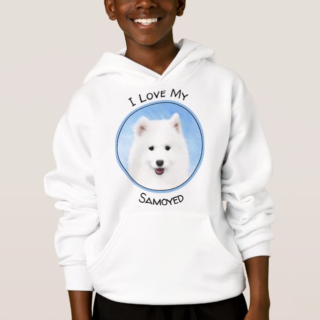 Samoyed Puppy Painting - Cute Original Dog Art Hoodie (Front)