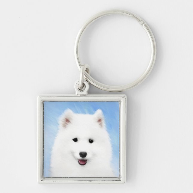 Samoyed Puppy Painting - Cute Original Dog Art Keychain (Front)