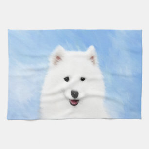Samoyed Puppy Painting - Cute Original Dog Art Kitchen Towel