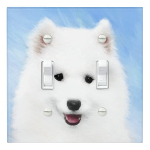 Samoyed Puppy Painting - Cute Original Dog Art Light Switch Cover