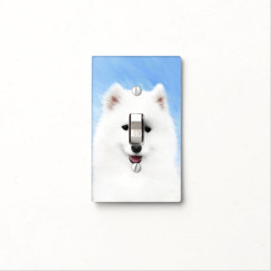 Samoyed Puppy Painting - Cute Original Dog Art Light Switch Cover