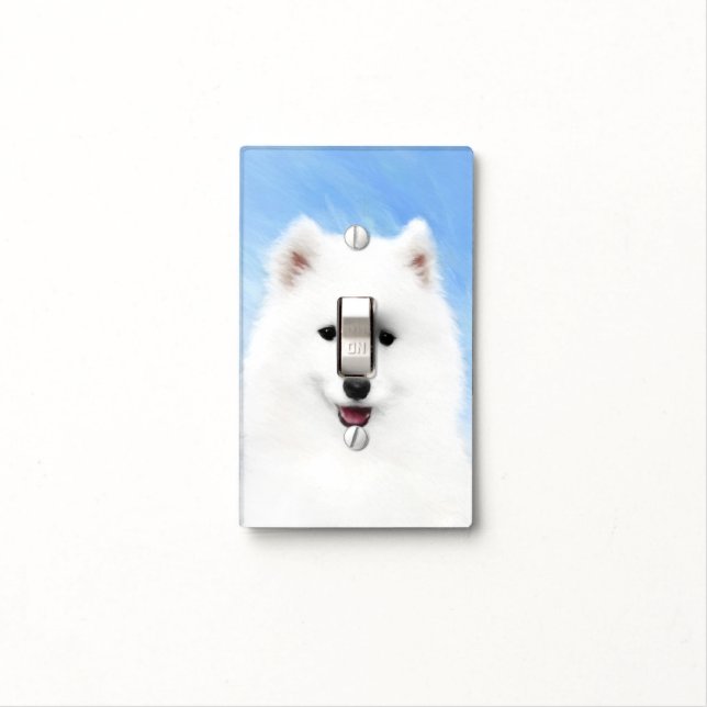 Samoyed Puppy Painting - Cute Original Dog Art Light Switch Cover (In Situ)