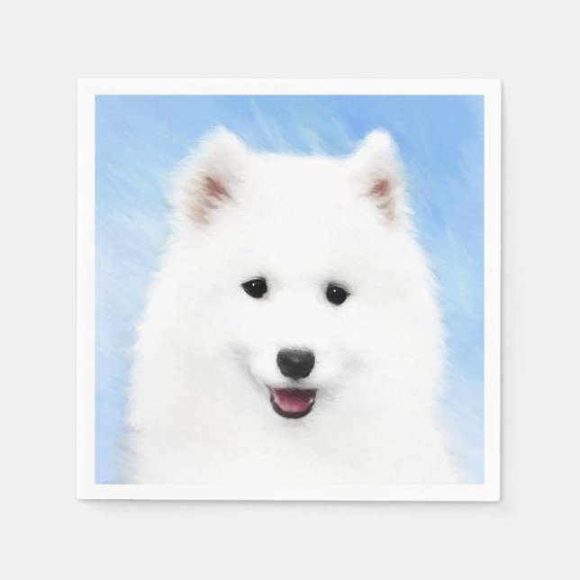 Samoyed Puppy Painting - Cute Original Dog Art Napkins (Front)
