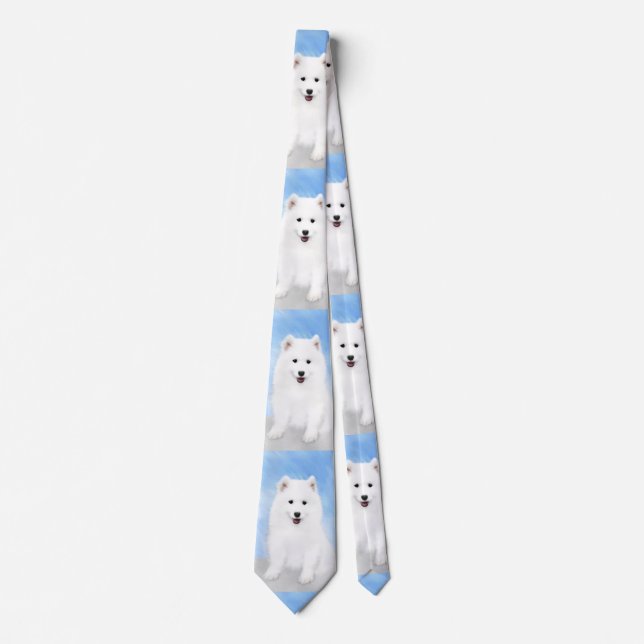 Samoyed Puppy Painting - Cute Original Dog Art Neck Tie (Front)