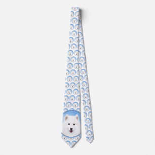 Samoyed Puppy Painting - Cute Original Dog Art Neck Tie
