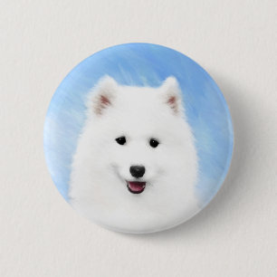 Samoyed Puppy Painting - Cute Original Dog Art Pinback Button