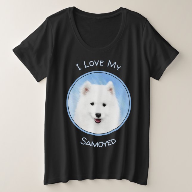 Samoyed Puppy Painting - Cute Original Dog Art Plus Size T-Shirt (Design Front)