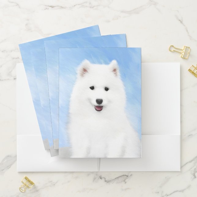 Samoyed Puppy Painting - Cute Original Dog Art Pocket Folder (In Situ)