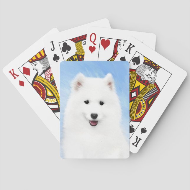 Samoyed Puppy Painting - Cute Original Dog Art Poker Cards (Back)