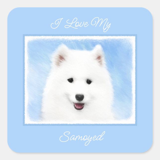 Samoyed Puppy Painting - Cute Original Dog Art Squ Square Sticker (Front)
