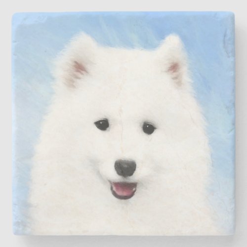 Samoyed Puppy Painting _ Cute Original Dog Art Stone Coaster