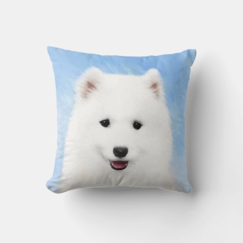 Samoyed Puppy Painting _ Cute Original Dog Art Throw Pillow