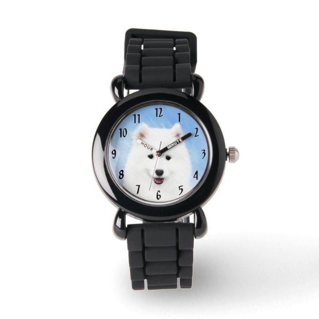 Samoyed Puppy Painting - Cute Original Dog Art Watch (Front)