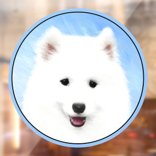 Samoyed Puppy Painting - Cute Original Dog Art Window Cling