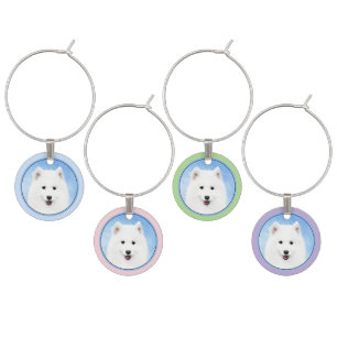 Samoyed Puppy Painting - Cute Original Dog Art Wine Charm