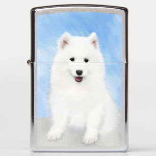 Samoyed Puppy Painting - Cute Original Dog Art Zippo Lighter