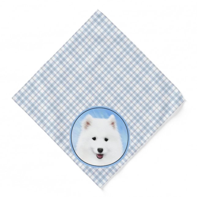 Samoyed Puppy Painting White Cute Original Dog Art Bandana (Front)