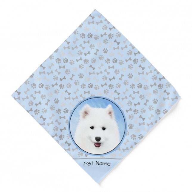 Samoyed Puppy Painting White Cute Original Dog Art Bandana (Front)