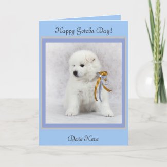 Samoyed Puppy & Ribbons Card Customize Text & Date