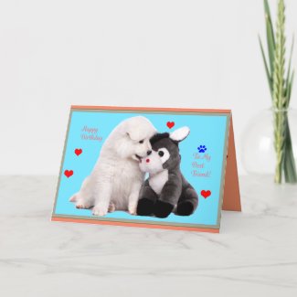 Samoyed Puppy & Toy Birthday Greeting Card