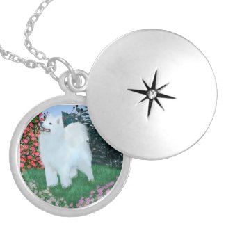 Samoyed Round Locket, Silver Plated Locket Necklace