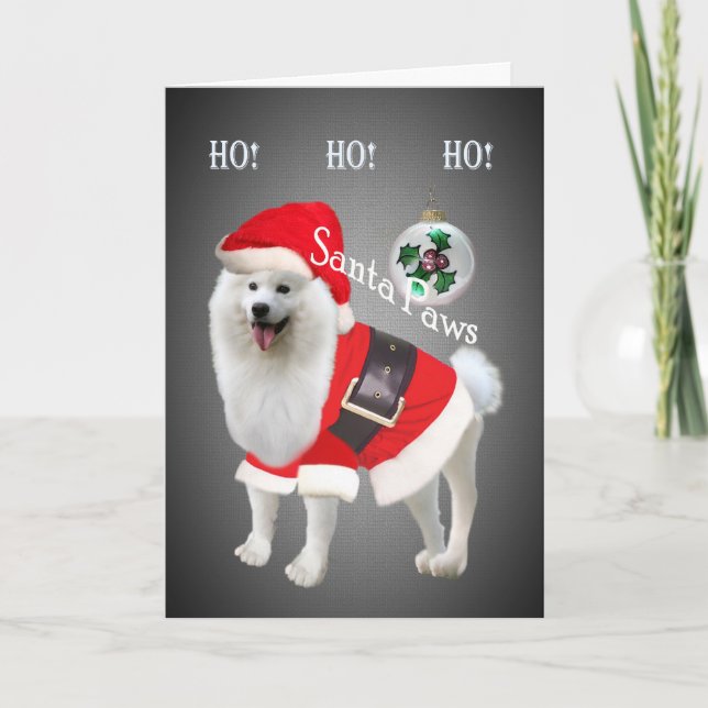 Samoyed Santa paws  Ho Ho Ho Cards (Front)