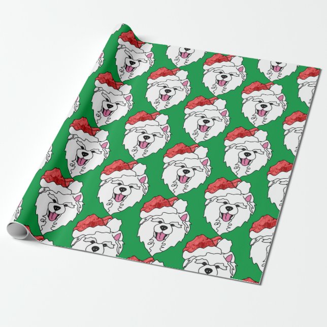 Samoyed Santa Wrapping Paper--Matte, Glossy &Linen Wrapping Paper (Unrolled)