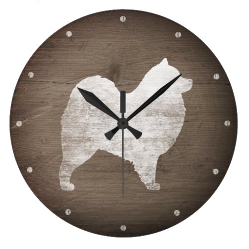 Samoyed Silhouette Rustic Large Clock