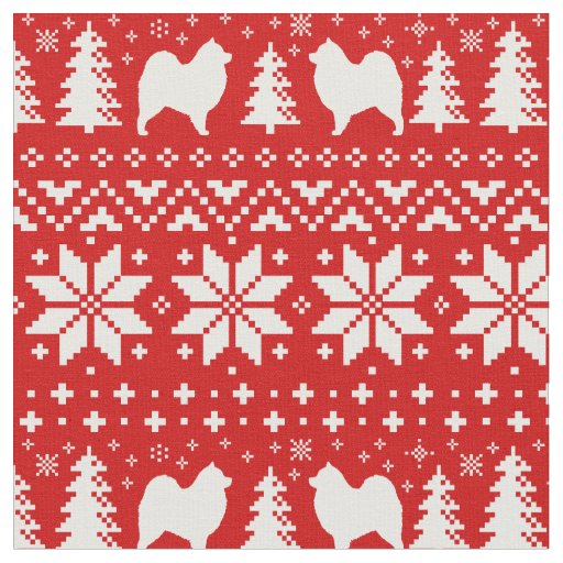 Samoyed Silhouettes Christmas Holiday Patterned Fabric