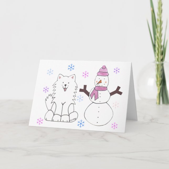 Samoyed & Snowman Holiday Card (Front)