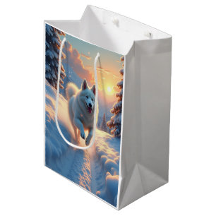 Samoyed Snowy Mountain Adventure Christmas Medium Gift Bag
