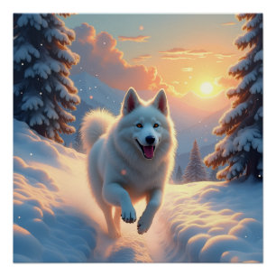 Samoyed Snowy Mountain Adventure Christmas Poster