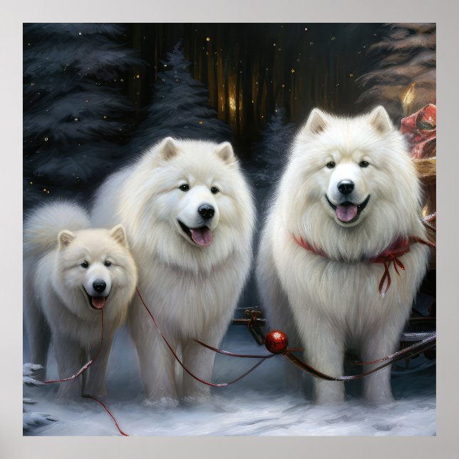Samoyed Snowy Sleigh Christmas Decor (Front)
