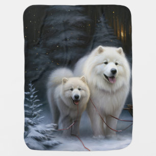 Samoyed Snowy Sleigh Christmas Decor Baby Blanket