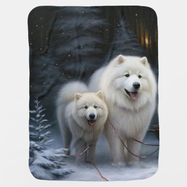 Samoyed Snowy Sleigh Christmas Decor Baby Blanket (Front)