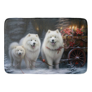 Samoyed Snowy Sleigh Christmas Decor Bath Mat