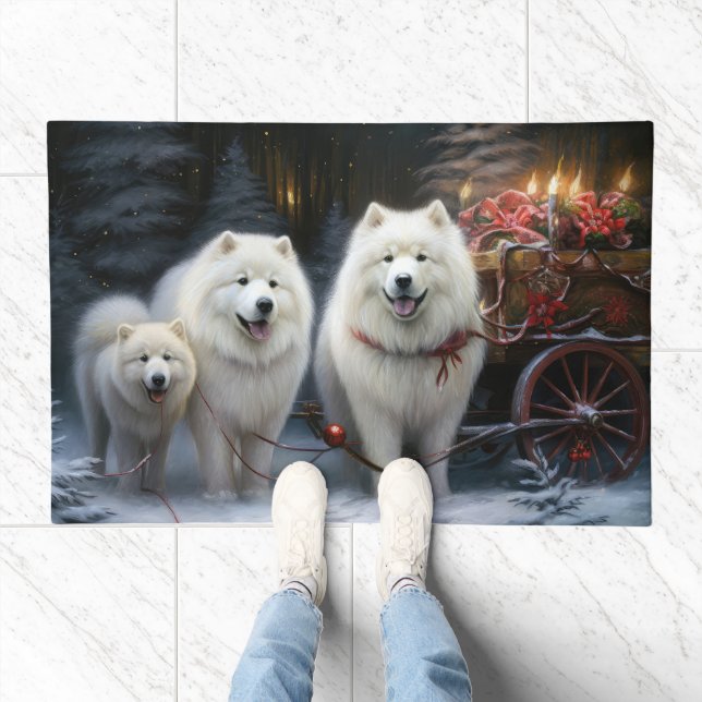 Samoyed Snowy Sleigh Christmas Decor Doormat (Indoor)